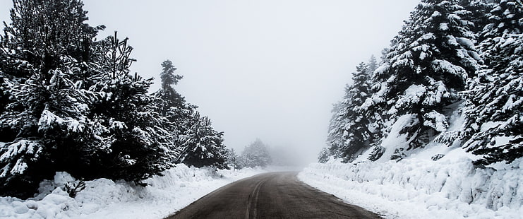 ultrawide, snow, road, HD wallpaper HD wallpaper