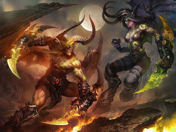 Warcraft Illidan digital wallpaper, Demon Hunter, Warcraft, Blood Elf, Night Elves, World of Warcraft, HD wallpaper