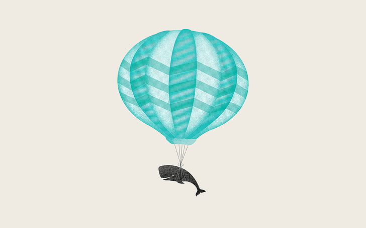 cute, illustration, whale, balloon, art, HD wallpaper