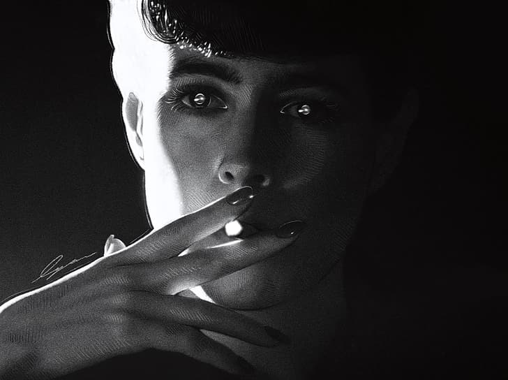 Blade Runner, digital art, monochrome, smoking, HD wallpaper