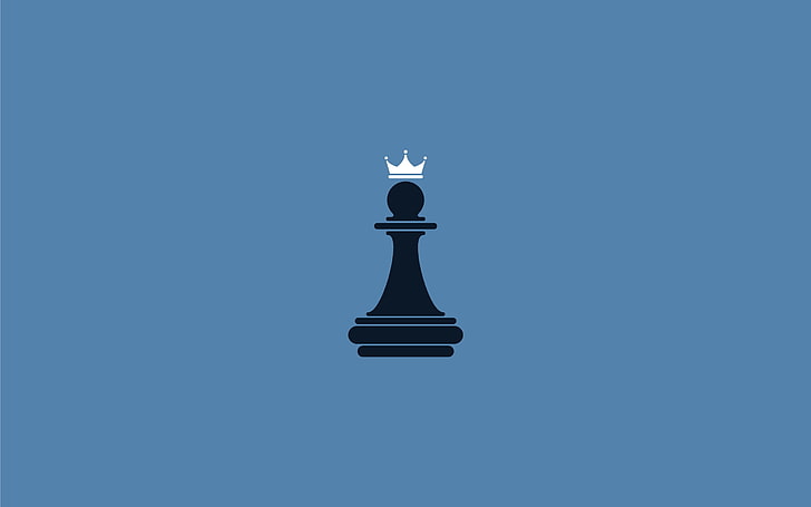 шахматная фигура, логотип, минимализм, шахматы, пешки, корона, синий фон, HD обои