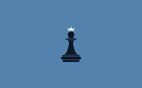 logotipo de peça de xadrez de poon, minimalismo, xadrez, peões, coroa, fundo azul, HD papel de parede HD wallpaper