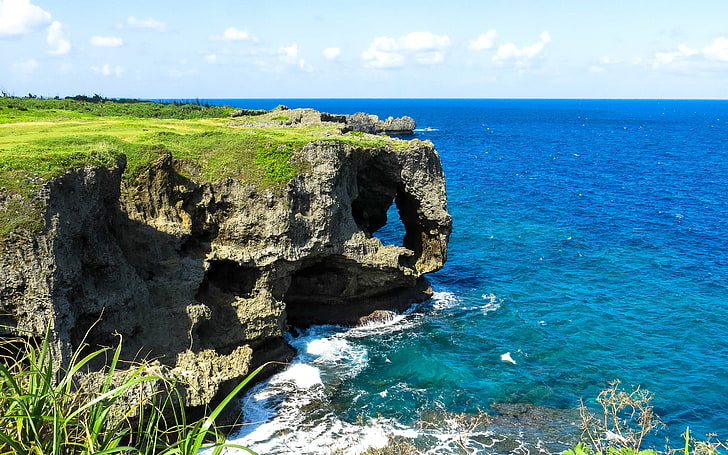 Jepang Okinawa Manzamo Coast Cliff Ocean, Wallpaper HD