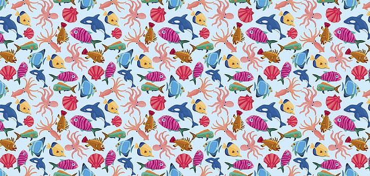 sea creatures illustration, fish, surface, image, colorful, HD wallpaper