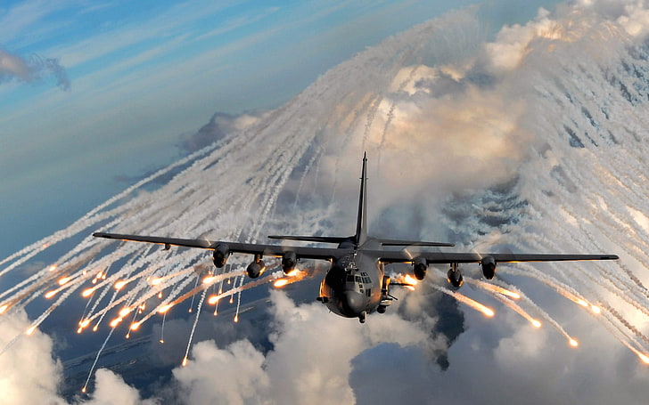 graues Flugzeug, Flugzeuge, Kanonenschiffe, Lockheed C-130 Hercules, HD-Hintergrundbild
