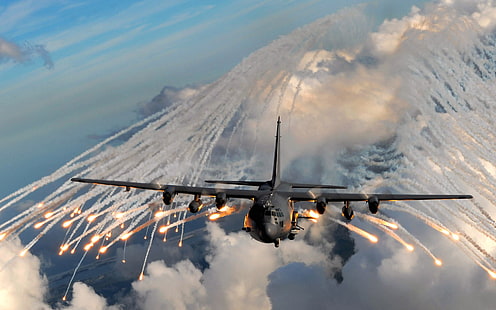 gray plane, aircraft, gunships, Lockheed C-130 Hercules, HD wallpaper HD wallpaper