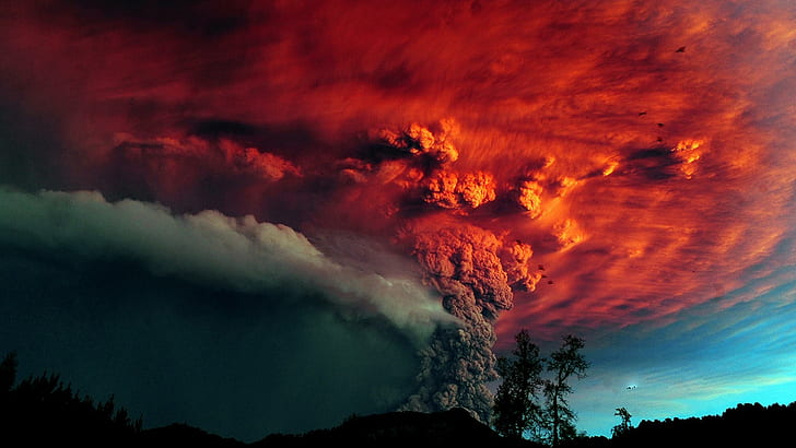 taman nasional, gunung berapi, kompleks gunung berapi, Chili, ranco, andes, letusan gunung berapi, fenomena, fenomena meteorologi, fenomena geologi, letusan, gunung berapi, atmosfer, alam, awan, awan, taman nasional puyehue, langit, asap, biru, merah, warna, Wallpaper HD