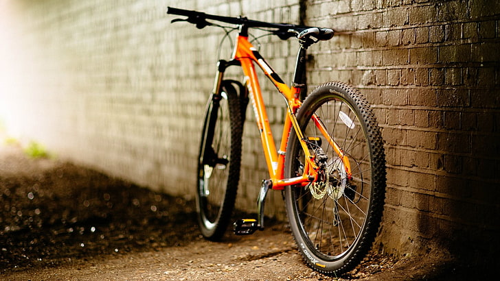 sepeda gunung hardtail oranye dan hitam, Kendaraan, Sepeda, Kendaraan, Wallpaper HD