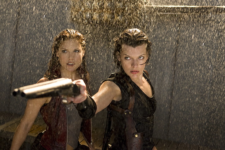 Mila Jovovich, rain, bleed, Ali Larter, Resident Evil, Milla Jovovich, HD wallpaper