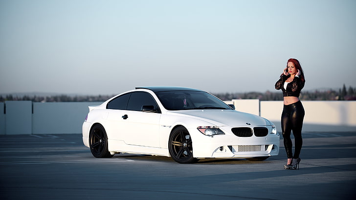 białe BMW serii 7, białe, dziewczęce, BMW, coupe, e63, sportowe, Tapety HD