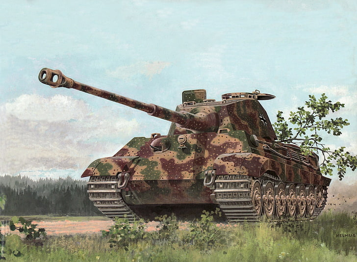 brown and green camouflage military tank, figure, art, tank, disguise, camouflage, German, heavy, 