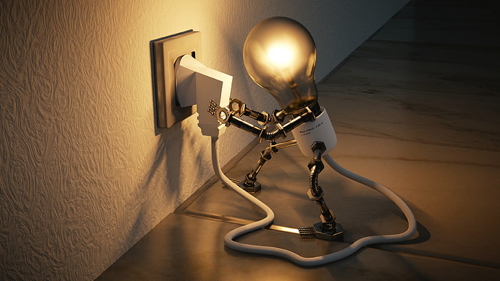 白とグレーの電球、ランプ、コンセント、アイデア、電気、 HDデスクトップの壁紙