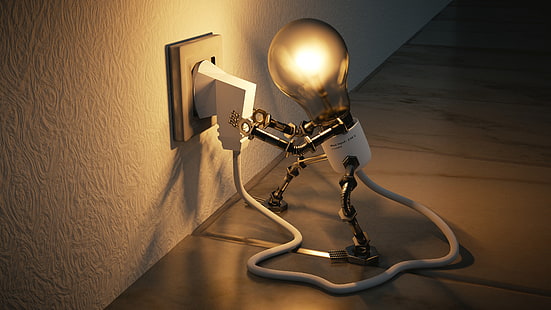 白とグレーの電球、ランプ、コンセント、アイデア、電気、 HDデスクトップの壁紙 HD wallpaper