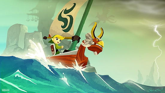 ภาพประกอบตัวการ์ตูน, The Legend of Zelda, The Legend of Zelda: Wind Waker, Link, วอลล์เปเปอร์ HD HD wallpaper