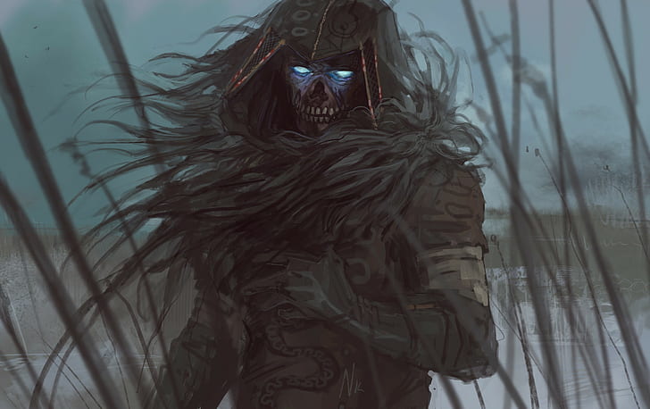 skeleton character wearing hooded jacket digital wallpaper, demon, fantasy art, HD wallpaper
