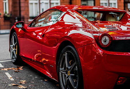 червен Ferrari спортно купе, спортен автомобил, червен, изглед отзад, HD тапет HD wallpaper
