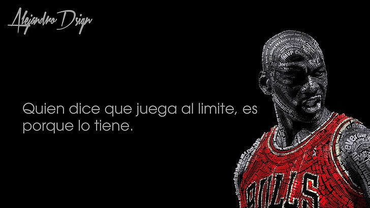 czarne tło z nakładką tekstową, portrety typograficzne, Michael Jordan, koszykówka, Chicago Bulls, czarne tło, cytat, Tapety HD