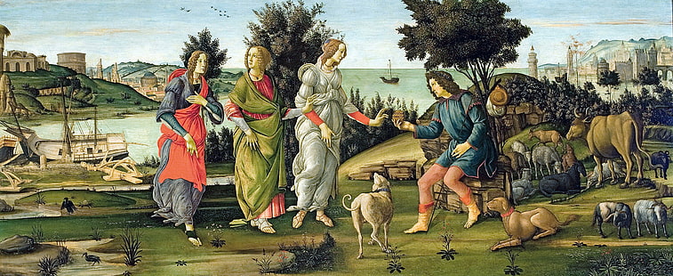 obraz, mitologia, Sandro Botticelli, Sąd Paryża, Tapety HD HD wallpaper