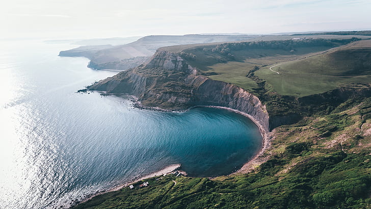 coast, landscape, water, cliff, sea, bay, HD wallpaper