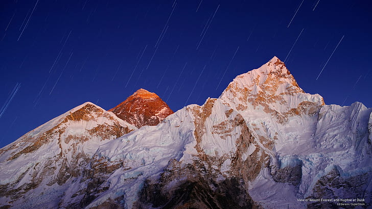 View of Mount Everest and Nuptse at Dusk, Mountains, HD wallpaper