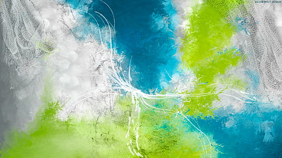 Abstract HD, neon-green, white, and blue abstract painting, abstract, digital/artwork, HD wallpaper HD wallpaper