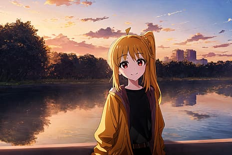 berambut pirang, Nijika Ijichi, BOCCHI THE ROCK!, anime girls, sunset glow, Wallpaper HD HD wallpaper