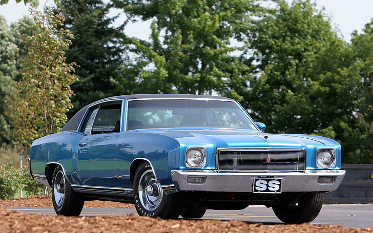 1970 Chevrolet Monte Carlo, รถคูเป้คลาสสิกสีน้ำเงิน, รถยนต์, 2880x1800, เชฟโรเลต, เชฟโรเลตมอนติคาร์โล, วอลล์เปเปอร์ HD