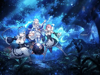 Epic Seven, Videospielkunst, Videospiele-Crossover, Re:Zero Kara Hajimeru Isekai Seikatsu, Emilia (Re: Zero), Ram (Re: Zero), Rem (Re: Zero), HD-Hintergrundbild HD wallpaper