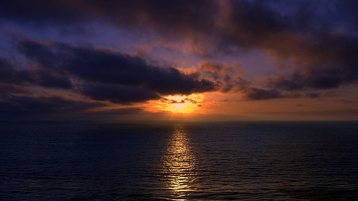 plan d'eau, paysage, coucher de soleil, mer, nuages, Fond d'écran HD