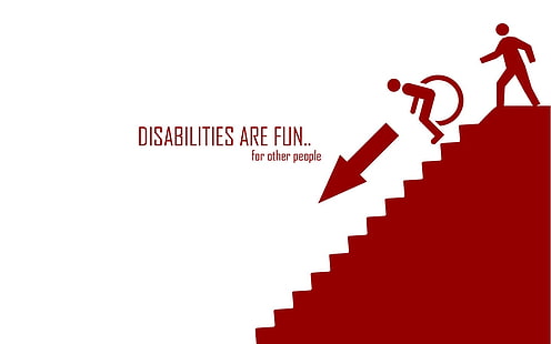 niepełnosprawności to zabawa dla innych osób ilustracja, tło biało-czerwone, czarny humor, grafika cyfrowa, typografia, Tapety HD HD wallpaper