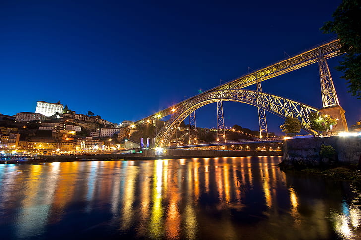himlen, reflektion, spegel, Portugal, Porto, Vila Nova de Gaia, Douro River, Ponte de don Luis, Dom Luis I bridge, HD tapet