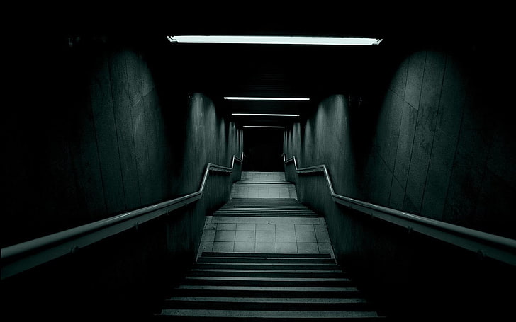 회색 콘크리트 계단 그림, 어두운, 다른 계단, 건물, HD 배경 화면