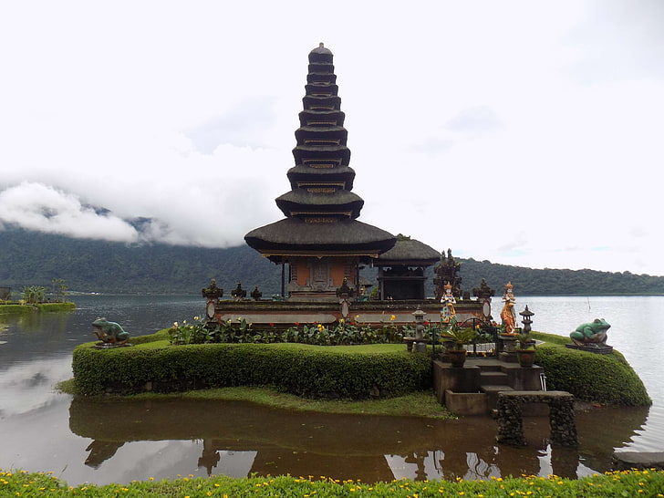архитектурен, азиатски, Бали, култура, индуски, индуизъм, езеро, пейзаж, ориенталски, молитва, религия, храм, HD тапет