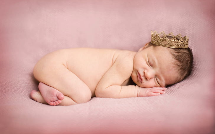 Bebê recém-nascido, bebê usando coroa de ouro, bebê, recém-nascido, HD papel de parede