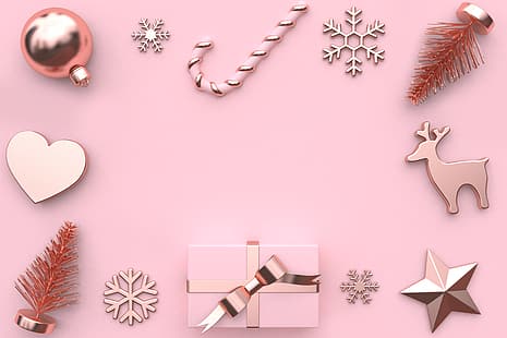 decoration, background, pink, balls, New Year, Christmas, gift, xmas, Merry, HD wallpaper HD wallpaper