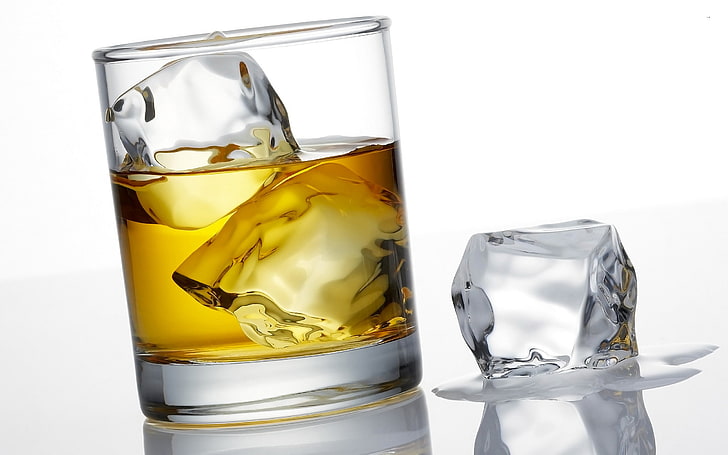 cristal de roca transparente, hielo, vidrio, bebida, whisky, Fondo de pantalla HD
