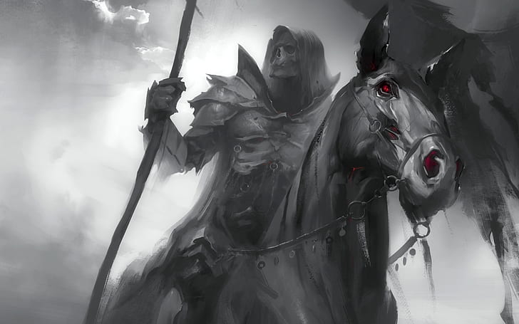 fear, Death, red eyes, horseman of the Apocalypse, black horse, the black knight, Sawan, Dark Soul, HD wallpaper