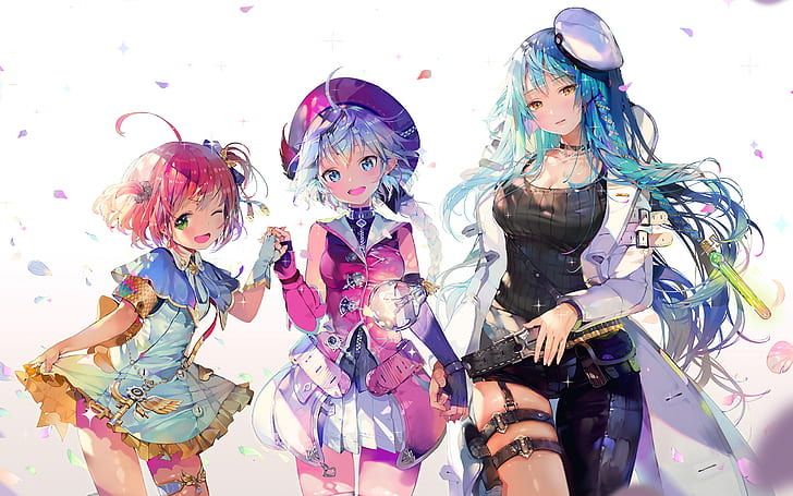 anime, anime girls, white  background, original characters, loli, HD wallpaper