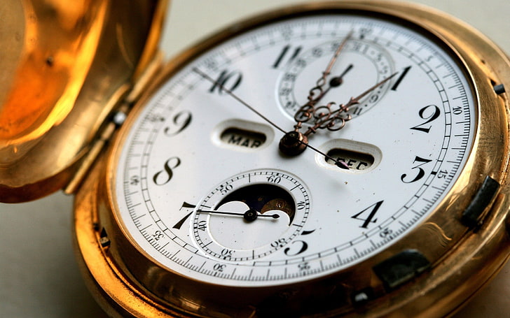 Timer Gold Clock, gold pocket watch, Other, , golden, watch, HD wallpaper