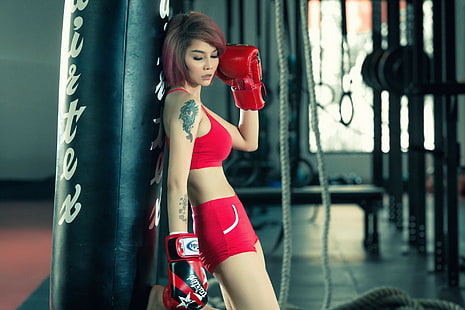 Азиатская девушка бокс, спорт, бокс, тренировка, азиатка, девушка, HD обои HD wallpaper
