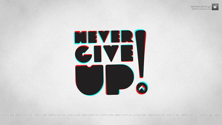 Anaglyph 3D, motivazionale, Never Give Up !, Tipografia, Sfondo HD