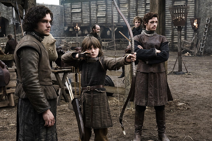 boy holding bow movie still, Game of Thrones, Jon Snow, Robb Stark, Bran Stark, Brandon Stark, Kit Harington, HD wallpaper
