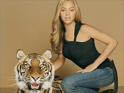 Beyonce Knowles neri tigre, beyonce, tigre, attrice, celebrità, celebrità, ragazze, hollywood, donne, modello, cantante, musica, Sfondo HD HD wallpaper