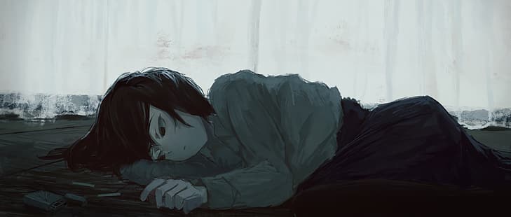  anime girls, lying down, depressing, HD wallpaper HD wallpaper