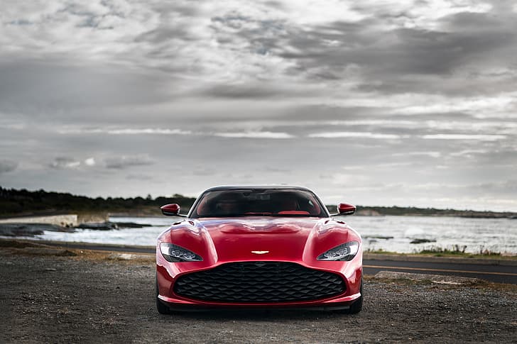 빨강, Aston Martin, 쿠페, 그릴, 정면도, Zagato, 2020, V12 트윈 터보, DBS GT Zagato, 760 HP, HD 배경 화면