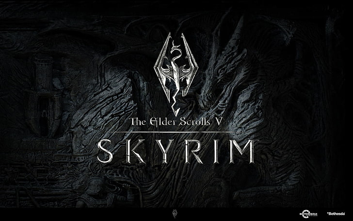 Тапетът The Elder Scrolls V Skyrim, старите свитъци, дракон, знак, изкуство, HD тапет
