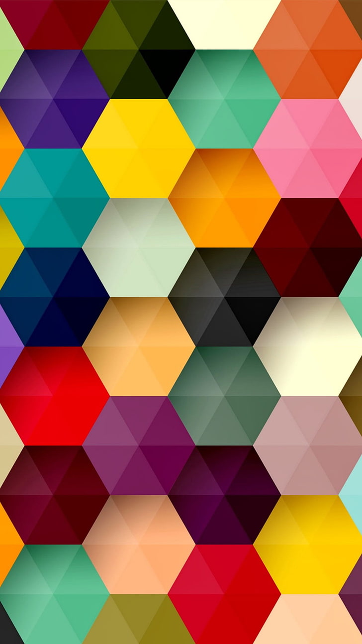 Hexagon färgrikt abstrakt, mångfärgat konstverk, 3D, abstrakt 3D, abstrakt, färgrikt, sexkant, HD tapet, telefon tapet