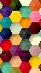 Hexágono colorido abstracto, ilustraciones multicolores, 3D, abstracto 3D, abstracto, colorido, hexágono, Fondo de pantalla HD HD wallpaper