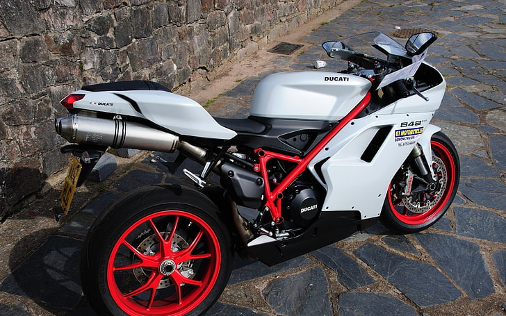 ducati 848 motorcycle stones-June HIGH Quality Wal.., white and red sports bike, HD wallpaper