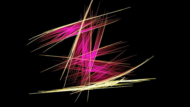 pink and yellow abstract wallpaper, abstract, pink, yellow, lines, black background, black, simple, HD wallpaper